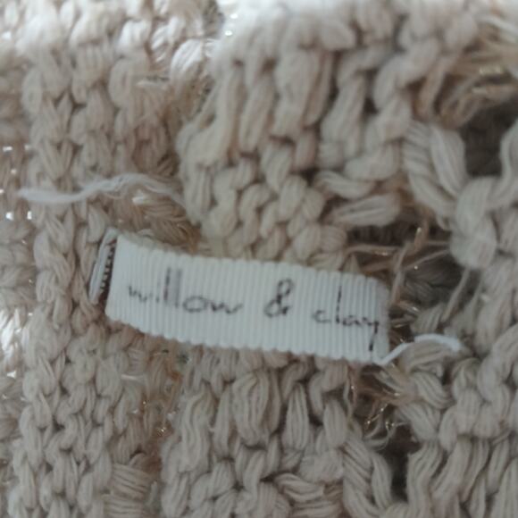 Willow & Clay M Cream Metallic Thread Long-Sleeved Raglan-Sleeved Cotton Sweater - Picture 2 of 16